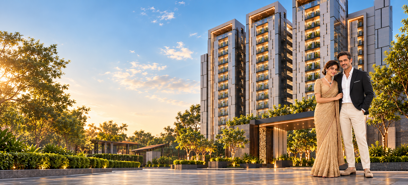 CDC Residencia exterior with a couple in the foreground, artist impression