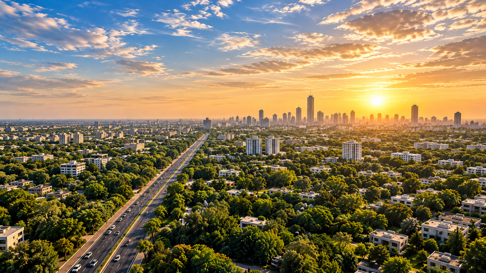 Panoramic city skyline visual